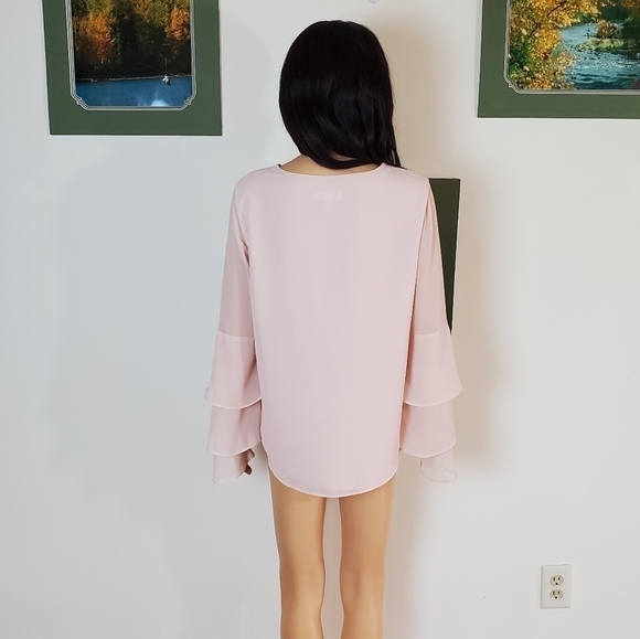 Calvin Klein chiffon v-neck long sleeve blouse - Picture 3 of 9